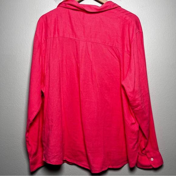 NEW H&M Women Linen Top XL Hot Pink Summer Coastal Lagenlook Button‎ Up Resort - Picture 8 of 10